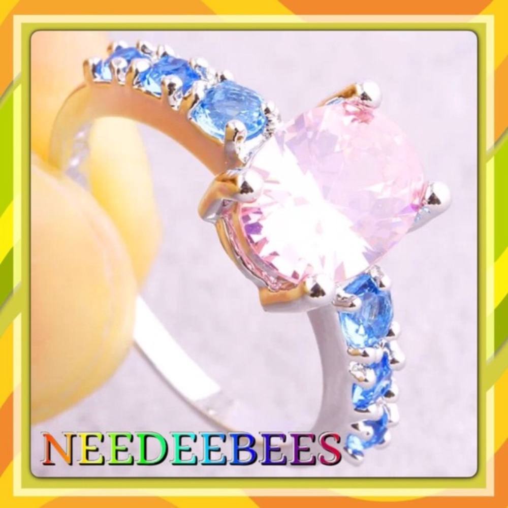 Pink and blue Topaz ring